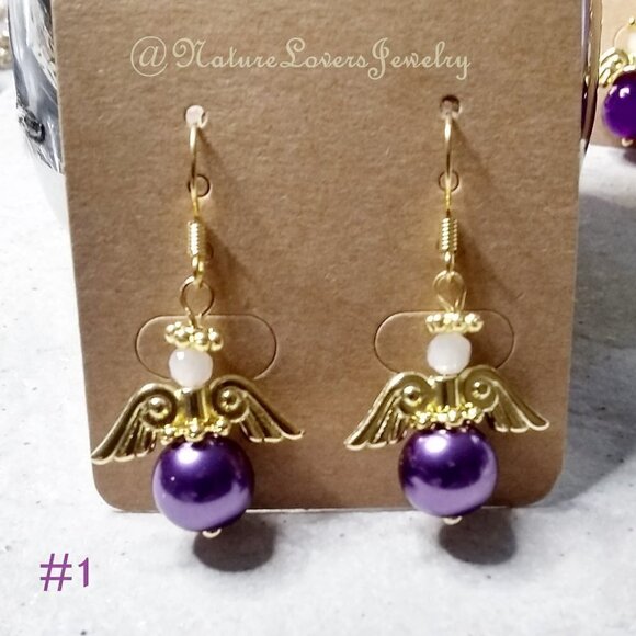 🍂🍁🍃 3/$25!!! Saucy Angels! Lilac, Purple & Gold Angel Girly Earrings! - Picture 1 of 9